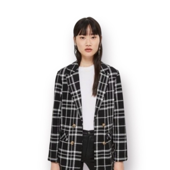 Topshop Window Pane Blazer Shacket Dark Academia Jacket Black/White office siren